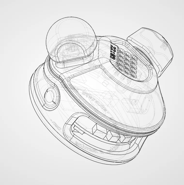 Technical line drawing of Tinker A1 seen from above at an angle.